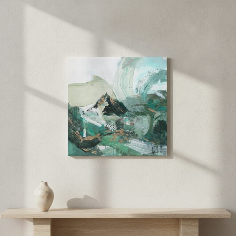Svepande variationer i Grön — handmålad akryl på duk, 80×80 cm