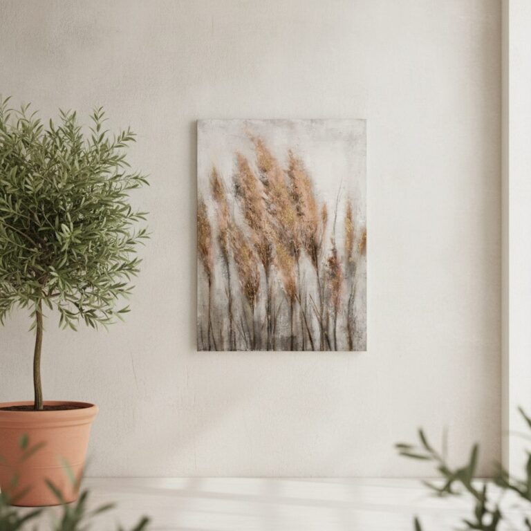 Vass i vinden — handmålad akryl på duk, 90×120 cm
