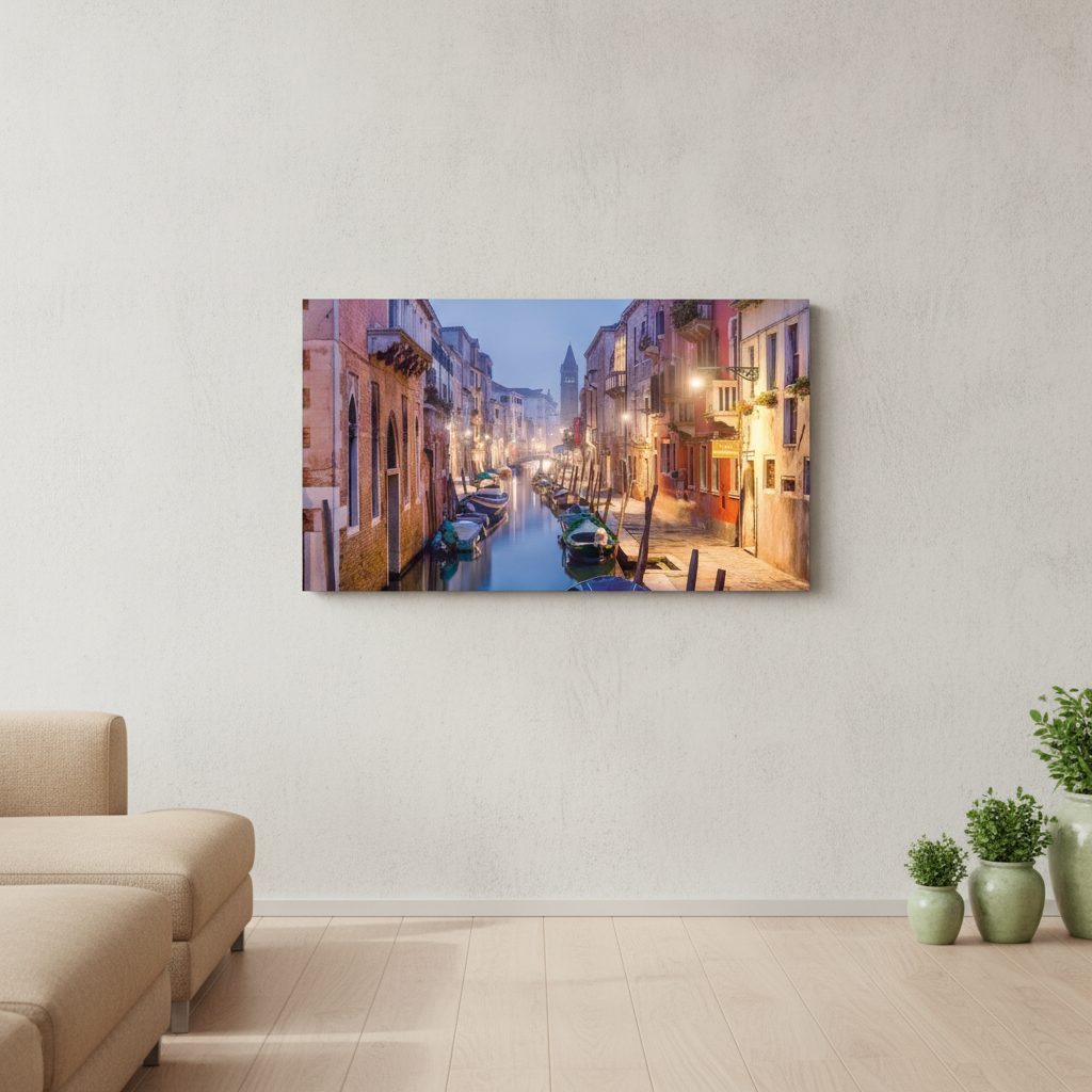 venedig om kvällen — tryck på aluminium, 66×140 cm