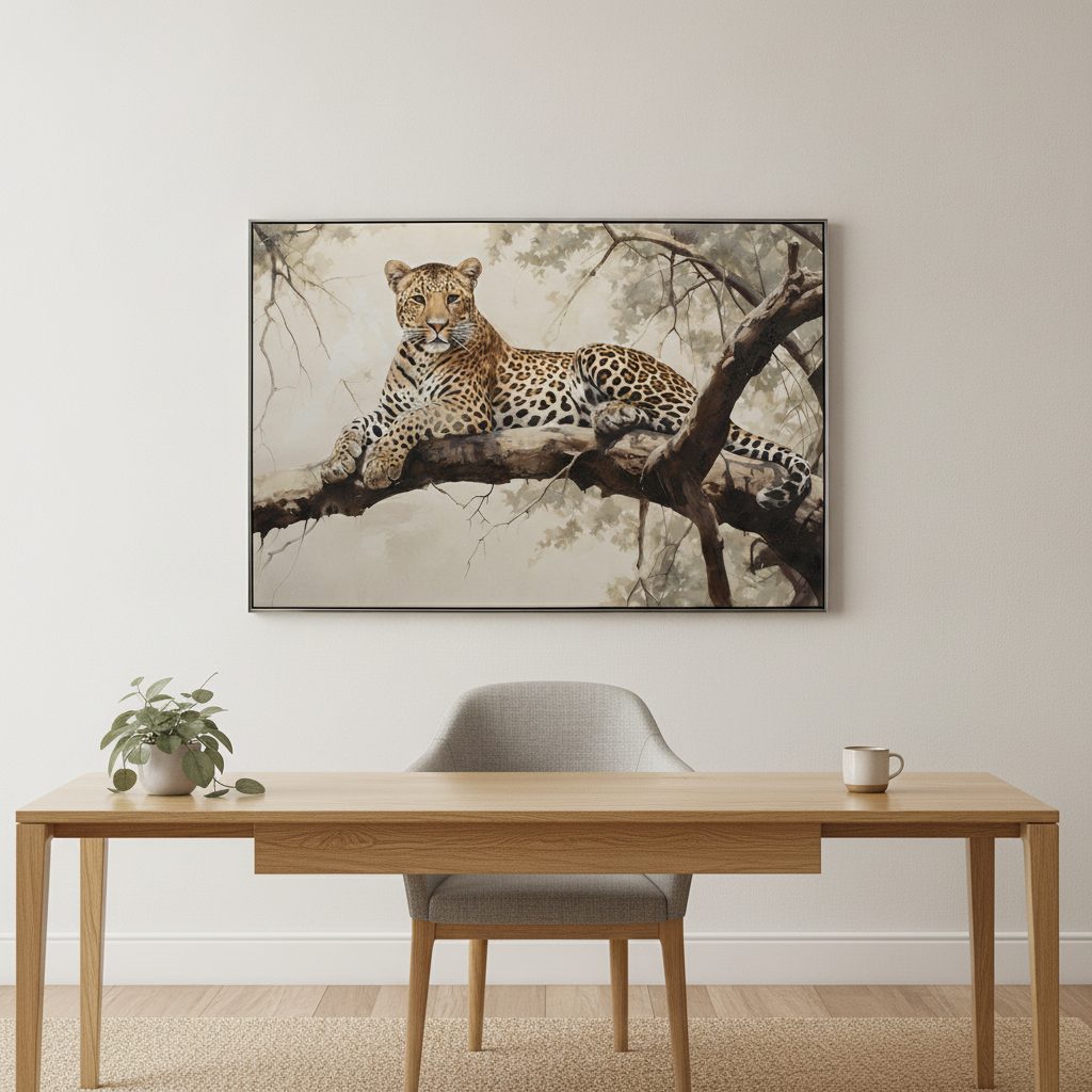 vilande leo — handmålad akryl på duk, 82,5×122,5 cm