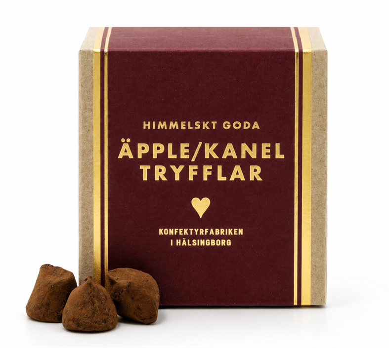 himmelskt goda äpple- och kaneltryfflar från konfektyrfabriken i hälsingborg, 200 g
