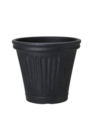 svart kruka i plast med räfflad sida, liten storlek