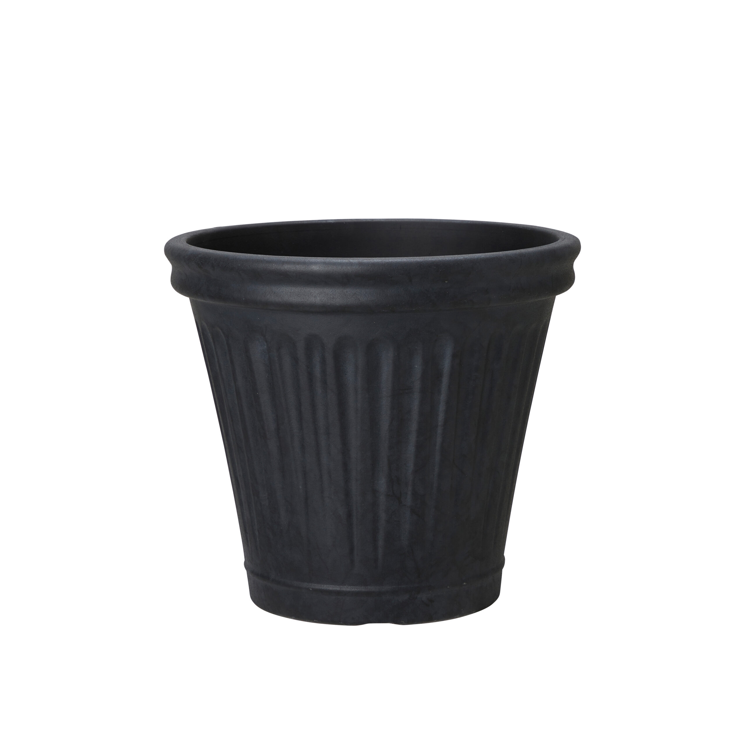 svart kruka i plast med räfflad sida, liten storlek