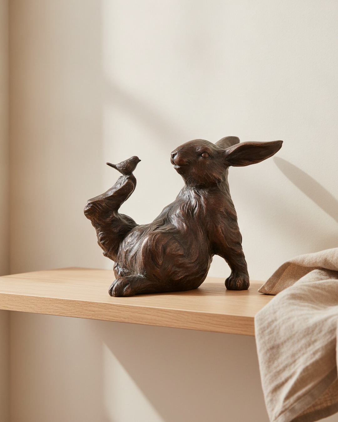 hare med fågel på tassen 22x13x18cm – miljöbild
