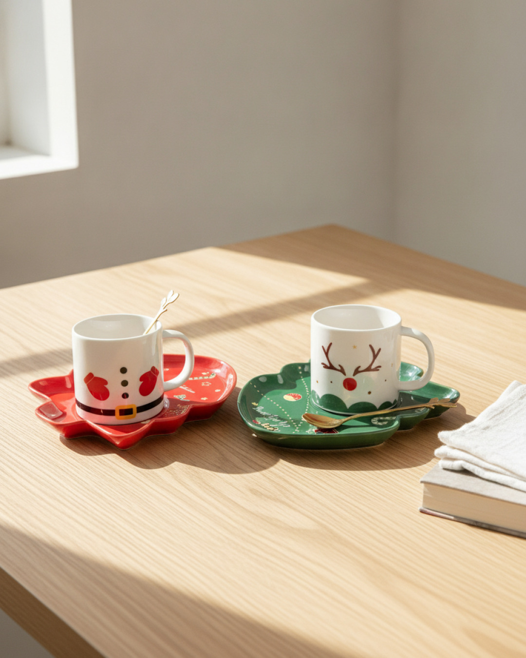 mugg med julmotiv inkl fat och sked röd 20x15cm – miljöbild