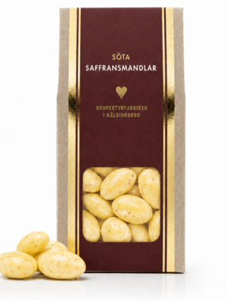 söta saffransmandlar dragerade med mjölkchoklad och vit choklad, 150 g