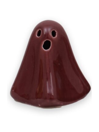 spöke i glaserat porslin, aubergine, med ögon och mun som genomgående hål