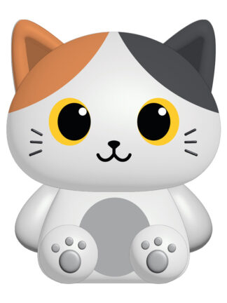 trefärgad katt klämleksak i vitt, orange och grått – squishy leksak