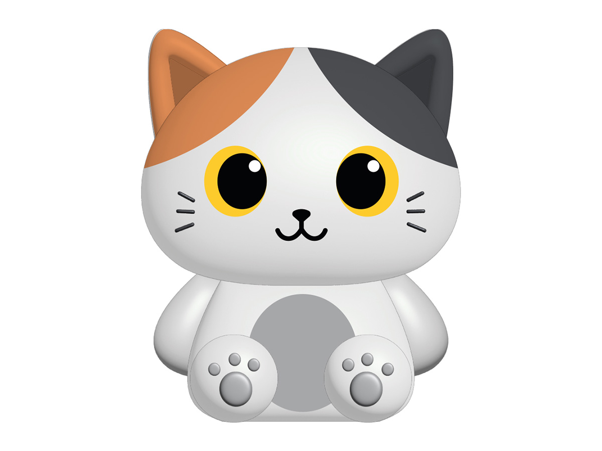 trefärgad katt klämleksak i vitt, orange och grått – squishy leksak