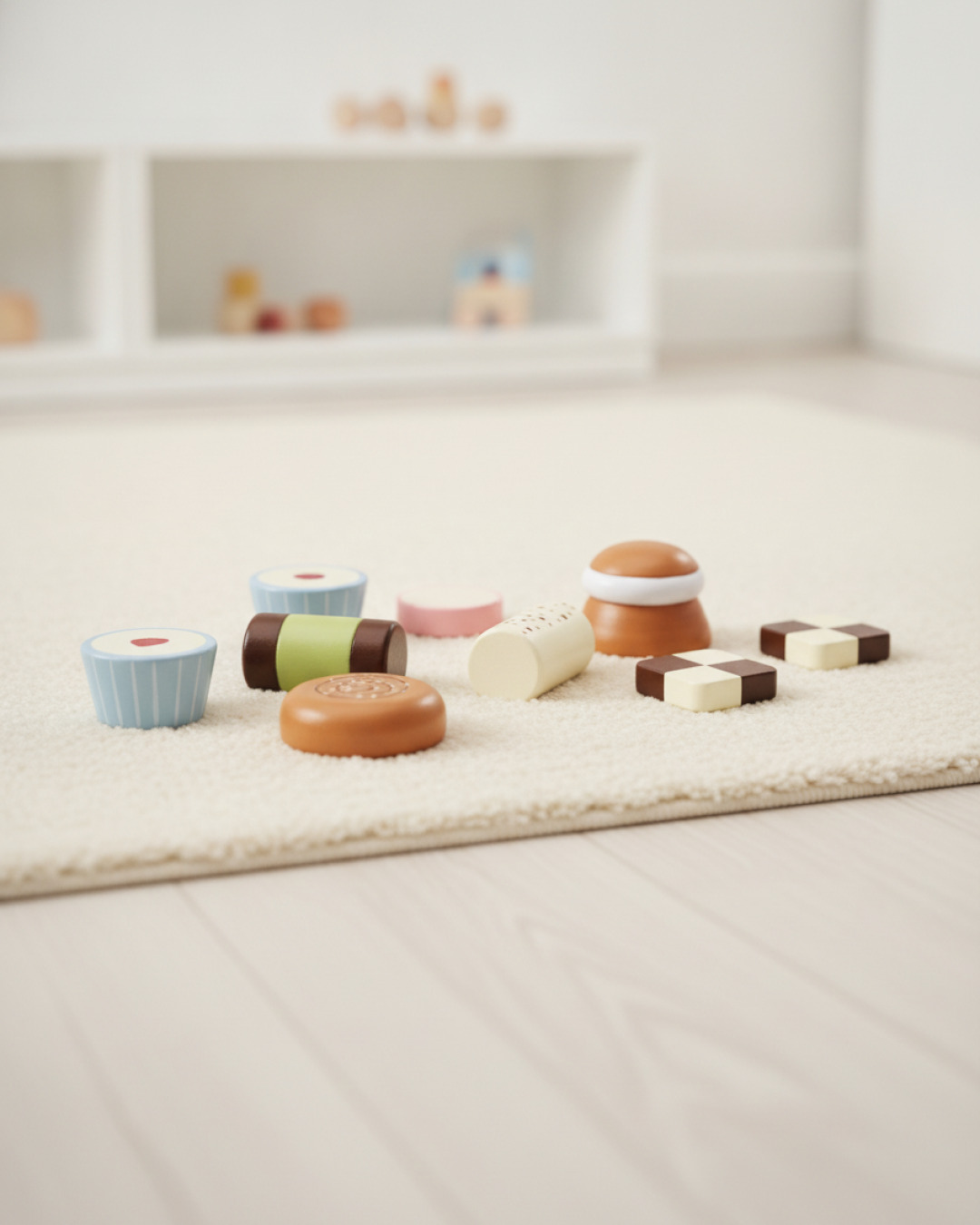 kakor i trä 7-set – fika 4,5×4,5×4 cm – miljöbild