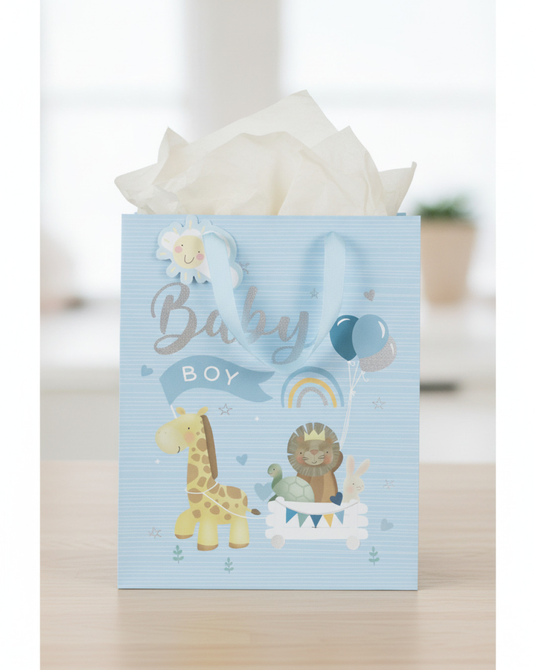 presentpåse baby boy djur – miljöbild