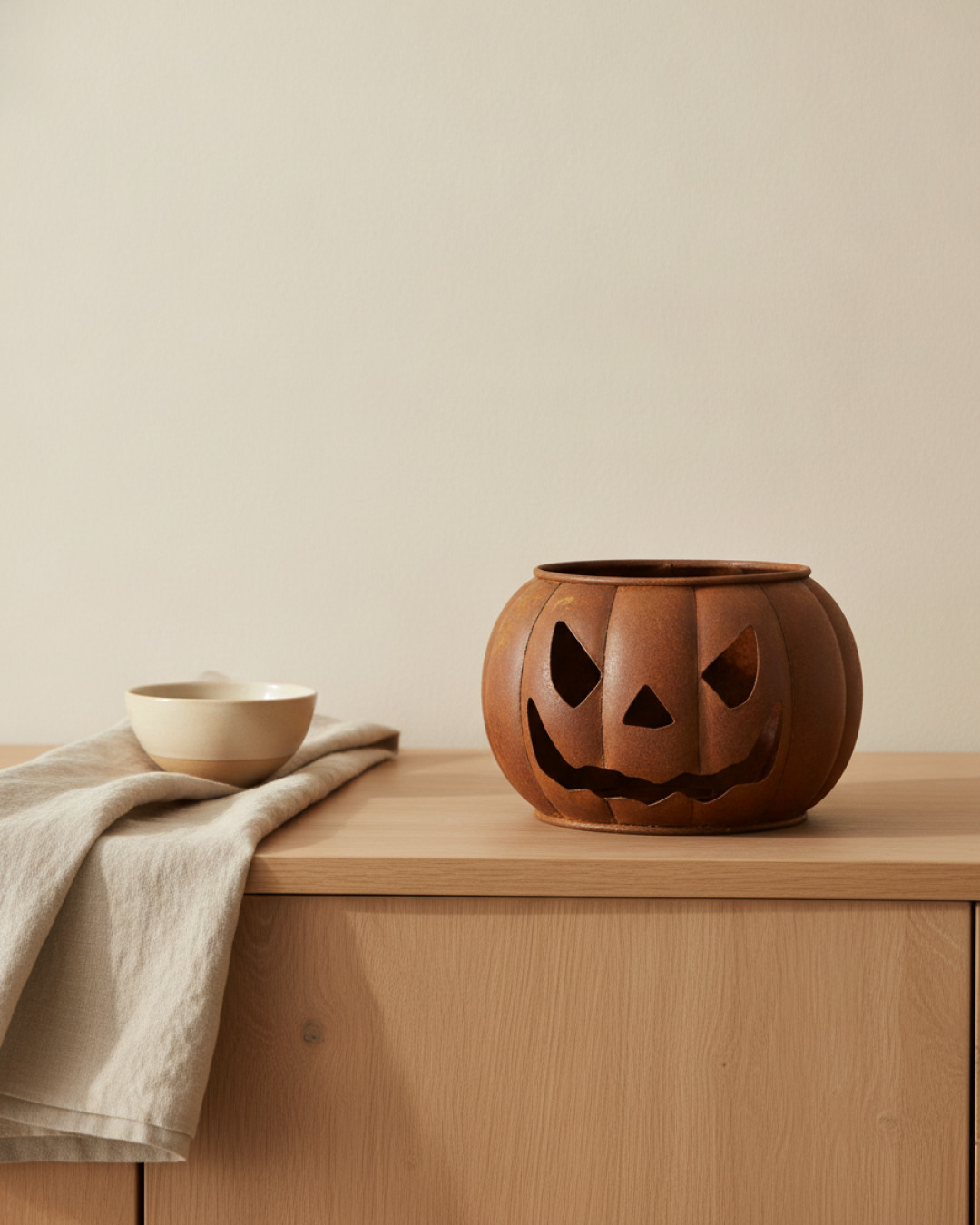 ljuslykta pumpa metall rost liten 15x10cm – miljöbild