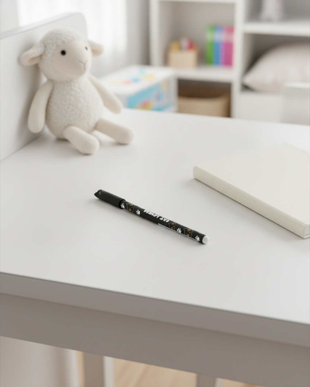 svart katt bläckpenna – suddbar 1,5×1,5×15,5 cm – miljöbild